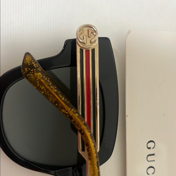 Gucci Black Sunglasses with Red, Yellow, and Green Stripes - Picture 4 of 7